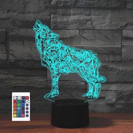 WJ 3D Cartoon Wolf Fjernkontroll 16 Farger Nattlys Illusjon Akryl LED Bordlampe Sengelampe Barn Soverom Skrivebord Dekor Bursdagsgaver Leke
