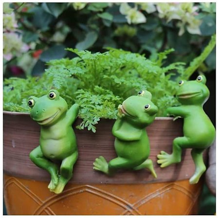 Super Idea Set med 3 söta hängande grodor Mini dammdekoration Set för dammskål Mini damm terrass damm zinkbad växt skål trädgård balkong terrass damm