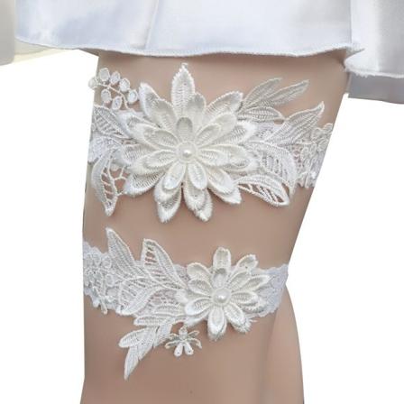 2 ST Lace Flower Pearl Strumpeband Stretch Strumpeband MJÖLKVIT milk white
