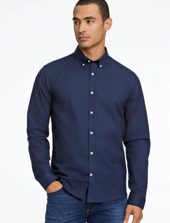 Lindbergh Yarn Dyed Oxford Superflex Shirt - Navy - M