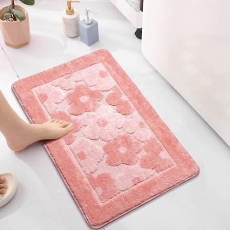 Blomsterteppe baderomsgulvmatte søt myk tykk mikrofiber kirsebærblomst gulvmatte vannabsorberende sklisikker baderomsteppe 40*60cm (rosa)