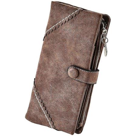 Kvinnor Vegansk läderplånbok Bifold Clutch Organizer med stor kapacitet Lång plånbok för flickor C