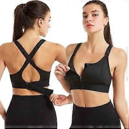 Sport-BH för kvinnor, hög support, dragkedja fram, plusstorlek, vadderad yoga push up-väst (XXL svart)