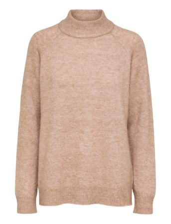 Slflulu Ls Knit High Neck B Curve Pulllover Beige Seleted Femme Curve