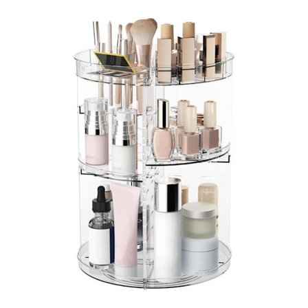 360° Roterende Makeup Opbevaring Kosmetisk Organizer med 8 Justerbare Rum - Transparent