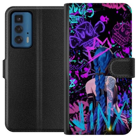 Yhteensopiva Lompakkokotelo Motorola Motorola Edge 20 Pro Värikäs graffitipiirustus, jossa on sinipäinen hahmo urbaanissa katutaidetyylissä