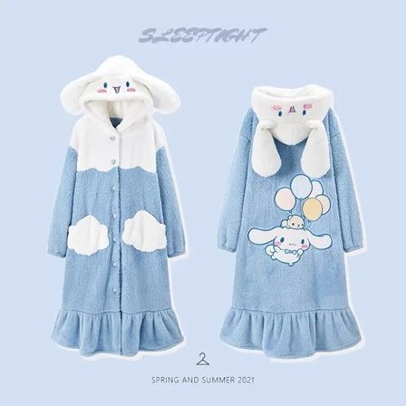 Sanrio Cinnamoroll Korallfleece Nattkjole Kawaii Tegneserie Casual Hettegenser Hjemmeklær Vinter Varmt Mykt Plysj Pyjamas Buksesett for Jente