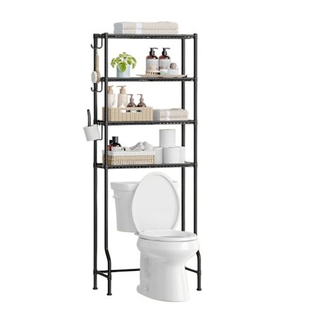 Rootz Metal WC -hylly - kylpyhuoneen järjestäjä - musta säilytysteline - säästää tilaa - 30 cm x 63cm x 176 cm