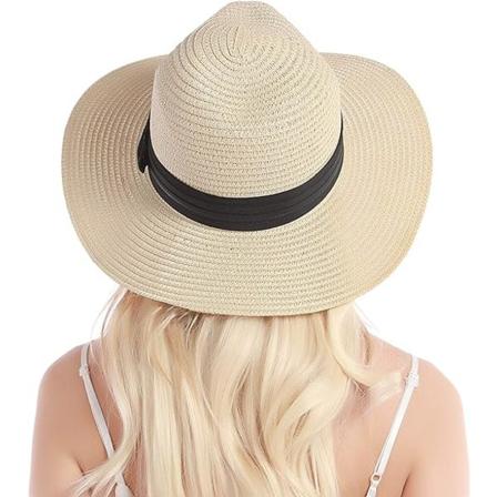 1 stk. Off White Kvinders Halmhat - Strandhat - Sommerhat - UV