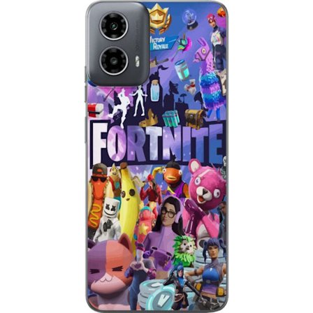 Kompatibelt Mobildeksel til Motorola Moto G34 Fylt med populære skins, våpen, llama, Victory Royale-symboler og fargerike detaljer fra spillets univer