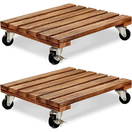 2 kpl Kasvialusta pyörillä, 30 cm neliön muotoinen puinen kukkaruukun alusta, jossa metallinen jarrullinen pyörä