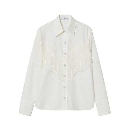 Mango Fringes detail shirt Hvid, Dame Skjorter