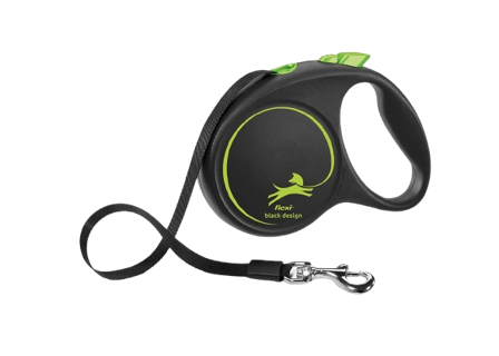 Flexi - Rullebånd Black Design Tape, 5m, M, maks 25kg, Grønn - Hund - Halsbånd - ZOO.no