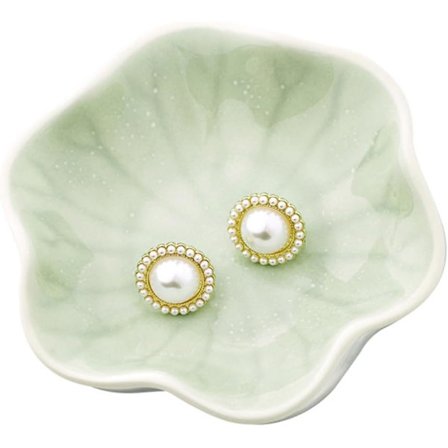 Smyckesskål i keramik, dekorativ smyckesbricka, present till kvinnor, henne, mamma, bröllop, möhippa, födelsedag (gröna blad)