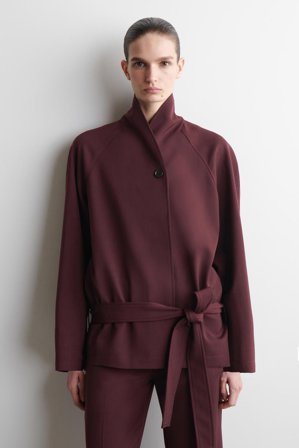 COS Women's Chaqueta Con Cuello Chal Y Cinturón Mezcla De Lana in Rojo