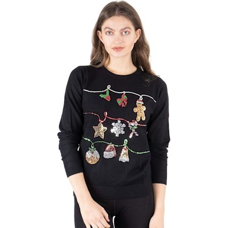 Julegensere for kvinner med paljetter, bjelleklang, Hohoho-mops og Fru Claus