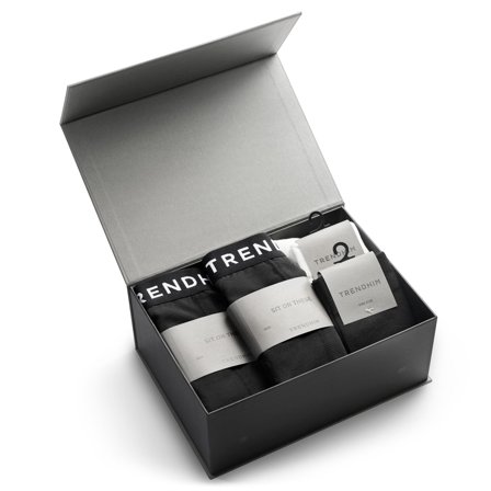 S | FlexFeel | Caja de regalo de ropa interior de algodón | 2 bóxers de color grafito + calcetines de color grafito y blanco para hombres - Cajas de 