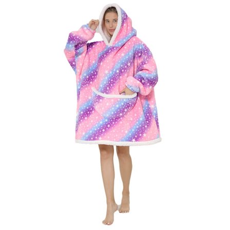 Oversized fleece-hettegenser - Sherpa fleece bærbar teppe for unisex voksne kvinner menn, fluffy gigantisk koselig hettegenser