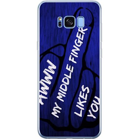 Kompatibelt Mobildeksel til Samsung Galaxy S8+ Mørk typografisk illustrasjon med hjerteform og budskap om vennskap mot dyp blå tretekstur