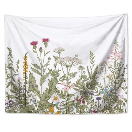 Värikäs kukka-aiheinen seinävaate, villikukka-aiheinen seinävaate makuuhuoneeseen, kasvitieteellinen seinävaate