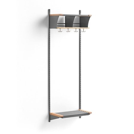 Garderobe JEPPE, grunnseksjon, 2 rom, H1790 B600 D300 mm, alu/bjørk