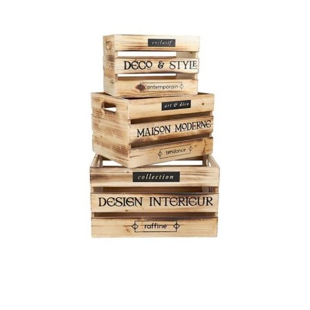 Set med 3 träkorgar "Loft & Wood" - Brun - L 38 x P 30 x H 22 cm