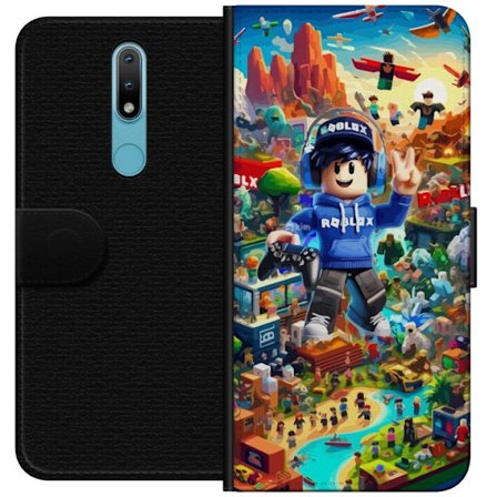 Yhteensopiva Lompakkokotelo Nokia Nokia 2.4 Suuri yksityiskohtainen Roblox-maailma täynnä hahmoja, seikkailuja ja värikkäitä ympäristöjä, täy