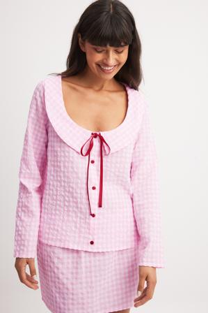 Chloé Schuterman x NA-KD Topp med knyt fram - Set - Rosa,CheckeRöd - EU 40