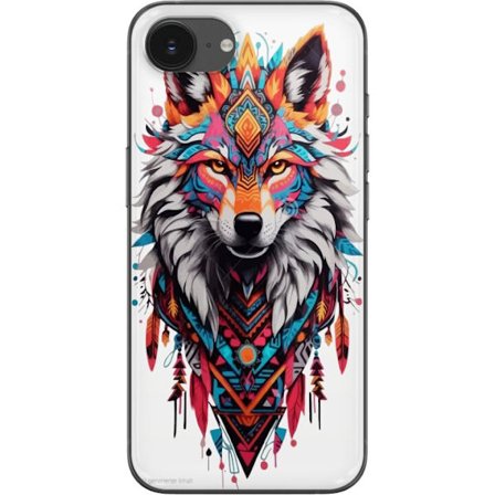 Kompatibel Mobilcover til Apple iPhone 16e Tribal Wolf Spirit med Geometriske Mønstre og Fjer