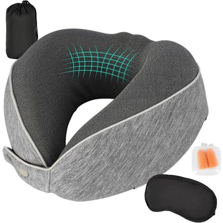 Resekudde, memory foam nackkudde för resor, mjukt nackstöd, snabbmonterad flygplanskudde (mörkgrå)