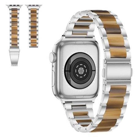 Apple Watch 40 mm elegant urrem med tre perler + rustfrit stål - Sølv / Chokolade