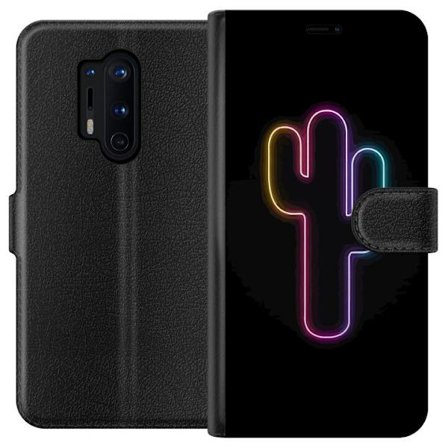 Yhteensopiva Lompakkokotelo OnePlus OnePlus 8 Pro Neonpiirros kaktuksista vaaleanpunaisessa ja sinisessä valossa tummaa taustaa vasten