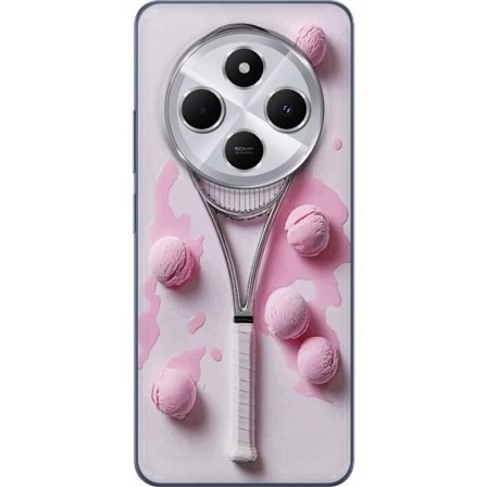 Kompatibel Mobilcover til Xiaomi Xiaomi Redmi 14C Rosa glaskugler og tennisketsjer i et kreativt stillbillede med legende popfølelse og moderne desig