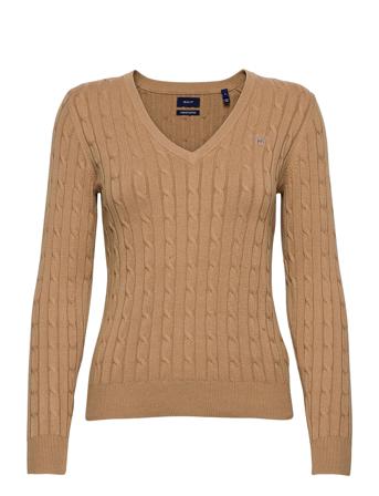 Stretch Cotton Cable V-Neck Villapaita Beige GANT