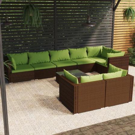 Vidaxl Loungegrupp För Trädgården Med Dynor 9 Delar Konstrotting Brun