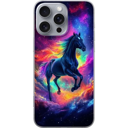 Kompatibelt Mobilskal till Apple iPhone 16 Pro Max Färgstark galaxhäst med regnbågsmane i rymdmiljö, magisk fantasyillustration för barnrum, post