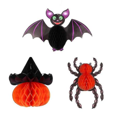Halloween Bat Honeycomb Ball Hänge Svart + Orange 3 Delar