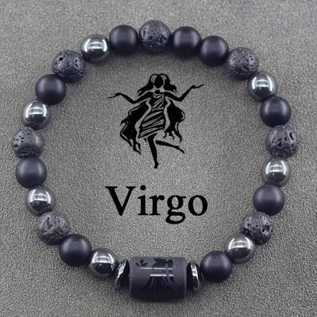 1 stk. Naturlig steinperle Zodiak Armbånd 12 Astrologiske tegn