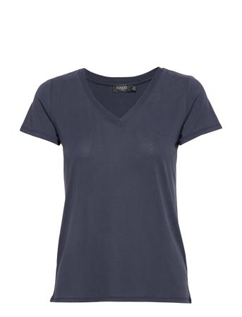 Slcolumbine V-Neck Ss T-shirt Top Blå Soaked In Luxury