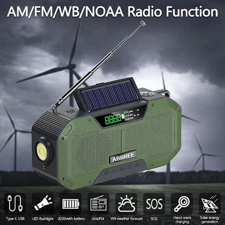 Vihreä Hätäradio 5000mah Aurinkoenergia Käsikampi Kannettava Am/fm/noaa Sos Radio Taskulamolla & Lukulampulla Matkapuhelimen laturi