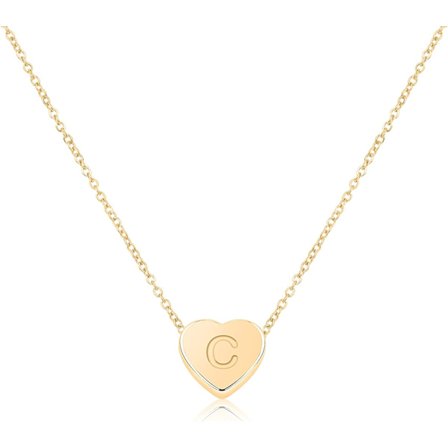 Liten hjärtformad initialhalsband för kvinnor och flickor, 14K guldpläterat handgjort hjärtformat halsband med bokstav, initialhalsband med hjärta för