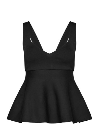 Mango Fine-Knit Peplum Top - Black - S