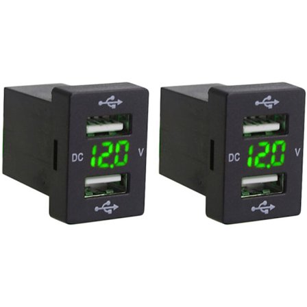 2X 12V Billader med Sikring for 5V 4.2A Telefon LED Display Voltmeter Meter (Grønn)