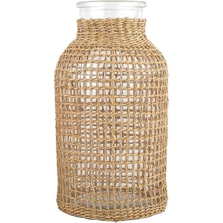 Lasinen kukkavasi rottingilla peitetty kukkapuodin vati pyöreä koristeellinen kukkavasi kukkakontti maalaistalon kukkapullo kukille