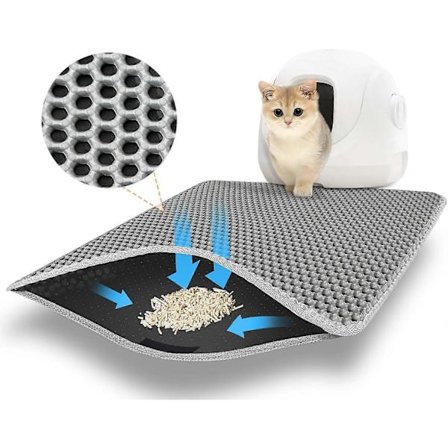 Kissanhiekkamatto, 60 x 45 cm Suuri hiekkalaatikkomatto, Kaksikerroksinen vedenpitävä kissanhiekkamatto, Hunajakennokuvioinen 