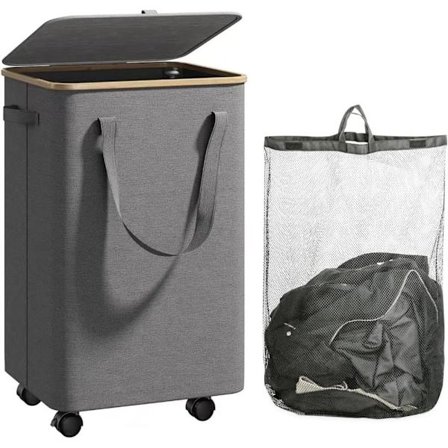 Stor Vasketøjskurv med Hjul – 70L Sammenklappelig Vasketøjskurv med Låg og Aftagelig Inderpose_TF_TF