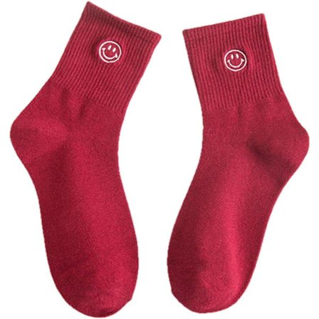 Sokker 3 par Smilende Ansikt Harajuku Damestrømper Kawaii Søte Morsomme Bomullsstrømper Unisex Glad Casual Streetwear Vinter Varme, Røde
