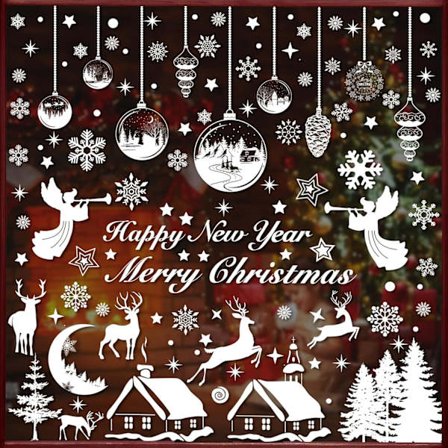 196 stk. Julevinduesklistermærker Genanvendelige Hvide Julevinduesdekorationer Julevinduesklistermærker PVC Snefnug Vinduesklistermærker Dobbelte