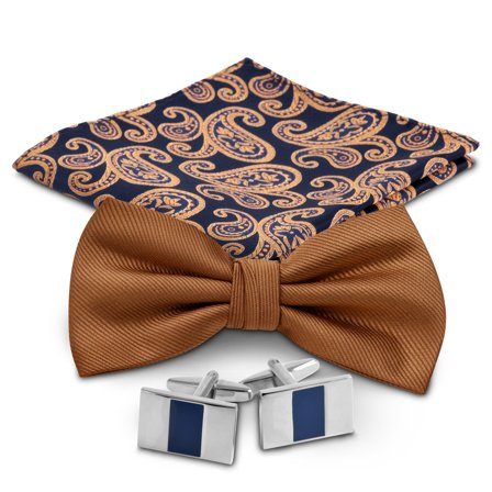 Cognac and Navy Suit Accessory Set for Men - Bow Tie Sets