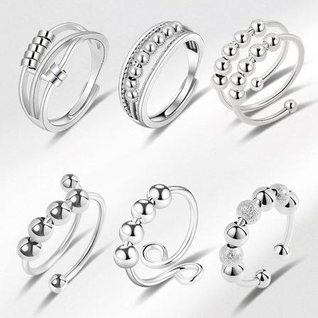 Antistress Ring Dubbel Justerbar Koppar Platina Silver Sex Delars Set-WELLNGS